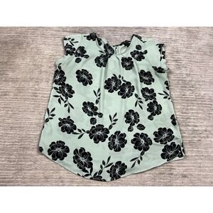 41 Hawthorne Top Womens XL Green Floral Short Sleeve Keyhole Back Casual